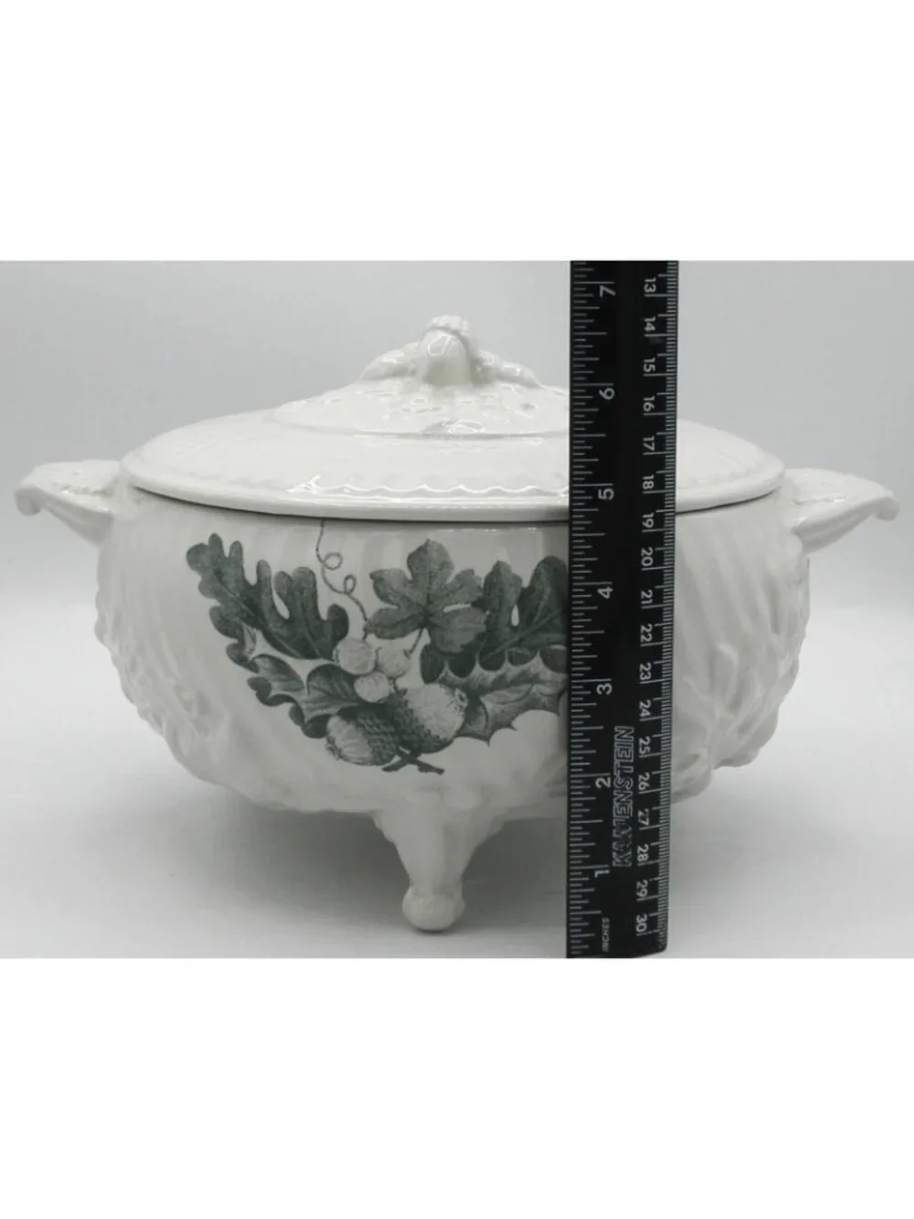 Aradia Footed Covered Embossed Serving Bowl with Handles Portugal Ceramic Acorns